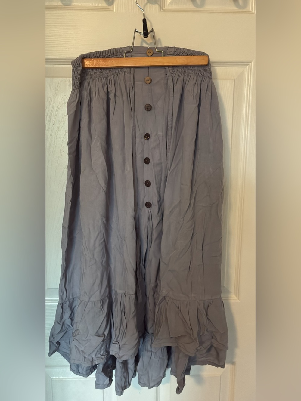Women's Button-Front Gray Rayon Maxi Skirt